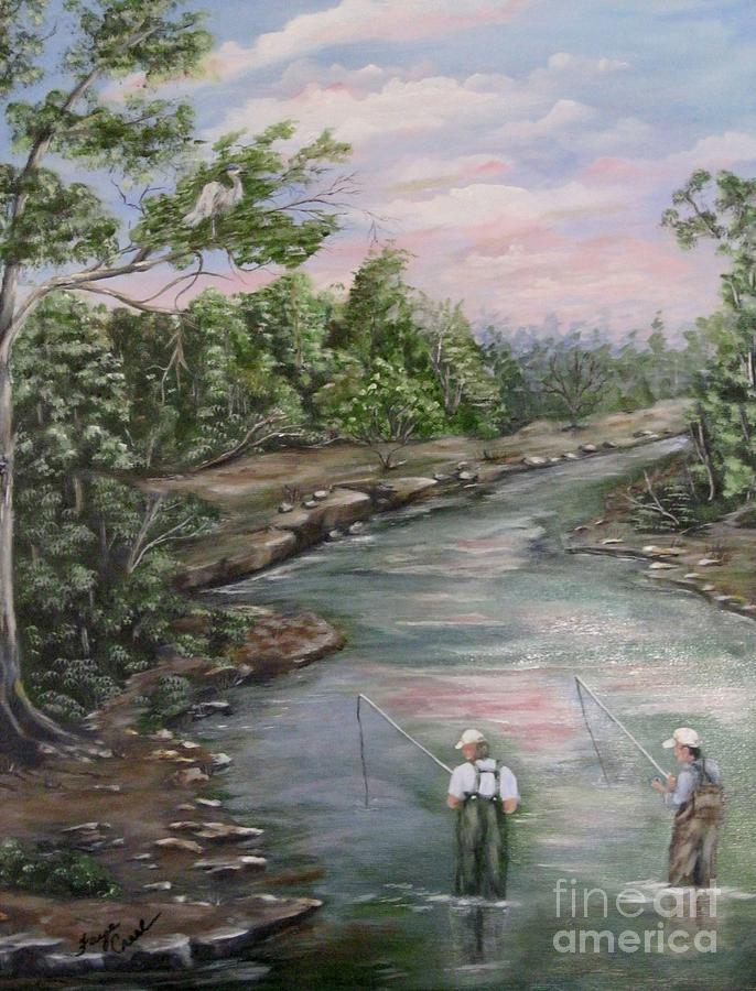 Tree Painting - Fishing Buddies by Faye Creel