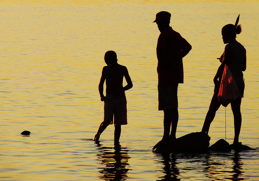 Fishing Family At Sunset Photograph