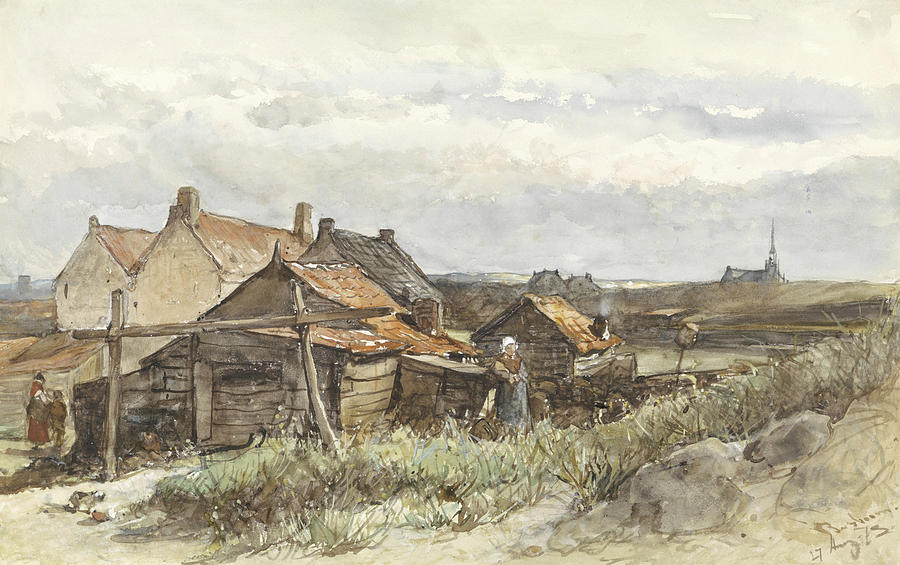 Fishing Family Houses Painting by Johannes Bosboom