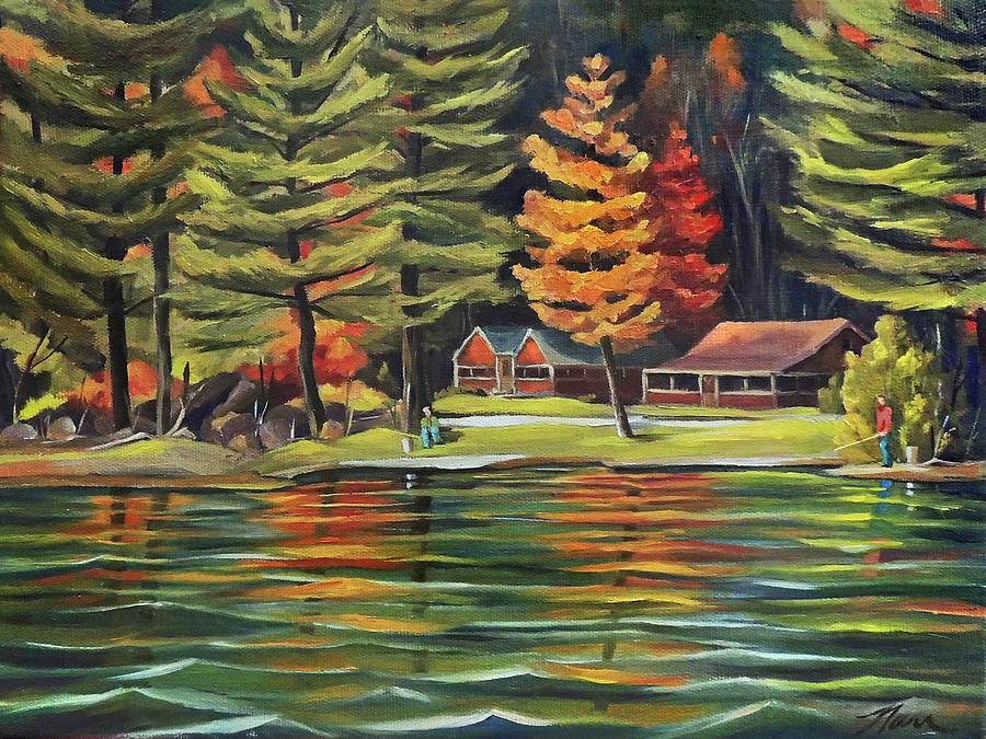Fishing for Color at Halls Lake  Painting by Nancy Griswold