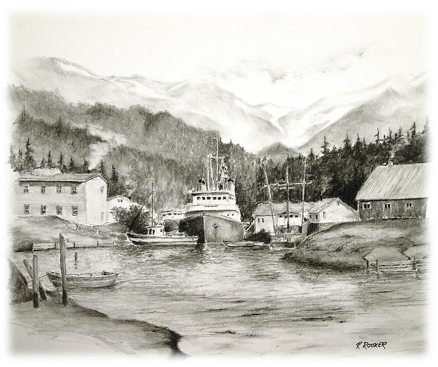 Fishing Harbor Drawing by Richard Rooker