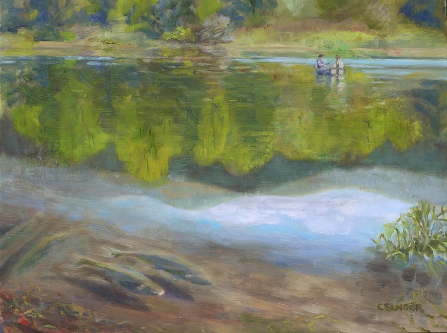 Fishing in Kress Lake Painting by Carol Sandor