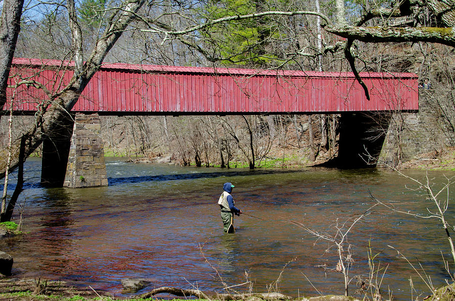 Fishing in Ralph Stover Park Bucks County Pa Photograph by Bill Cannon