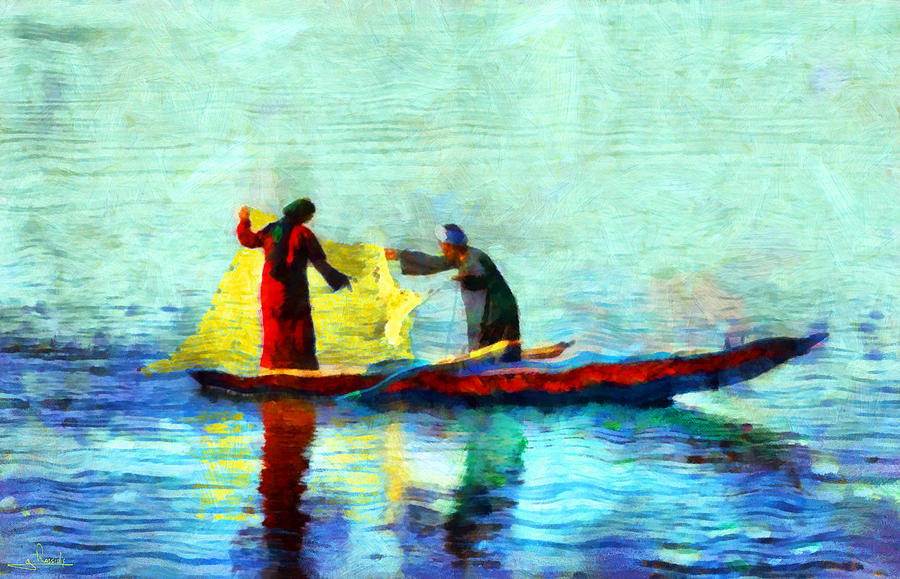 Fishing in the Nile Painting by George Rossidis