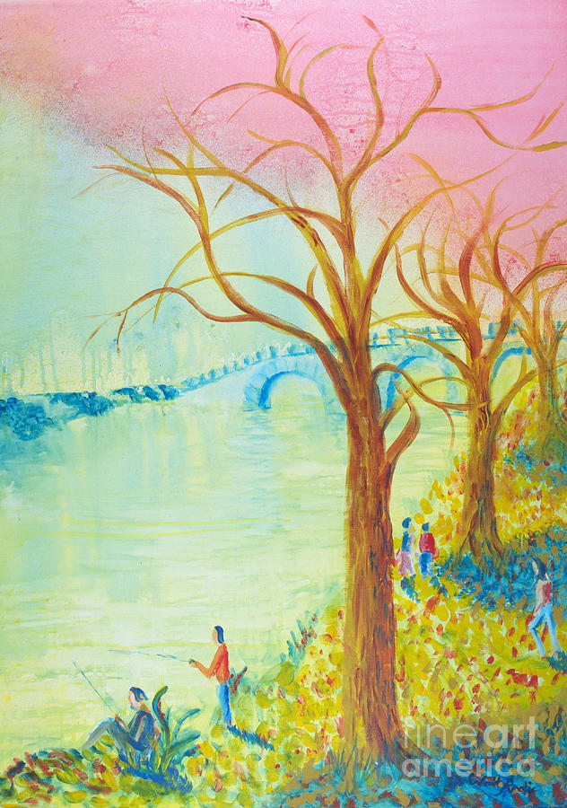 Fishing In The Park Painting