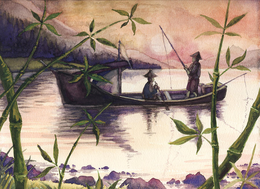 Fishing In The Sunset   Painting by Alban Dizdari