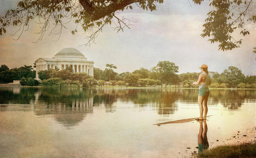 Fishing in Washington DC Vintage Photograph by Joan Carroll