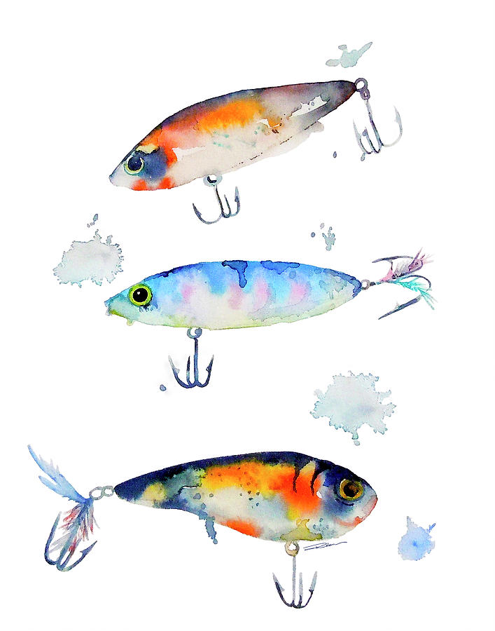 Fish Painting - Fishing Lures No 1 by Roleen Senic
