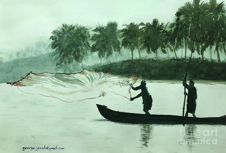 Fishing men Kerala Painting by George Jacob