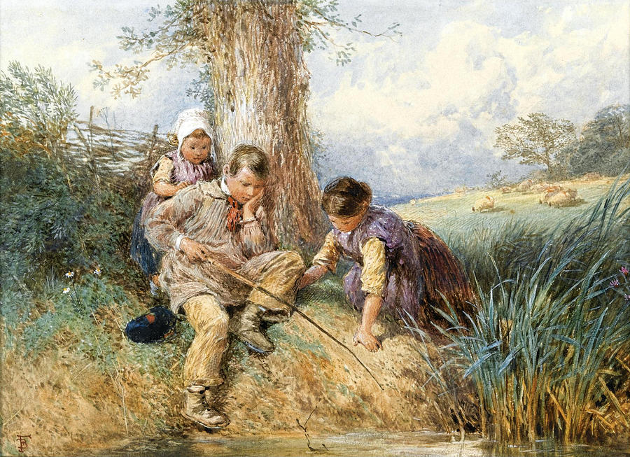Fishing Drawing by Myles Birket Foster