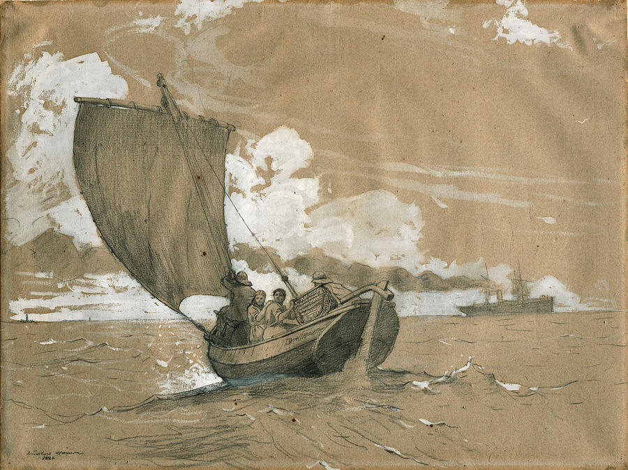 Fishing off Scarborough Glass Art by Winslow Homer