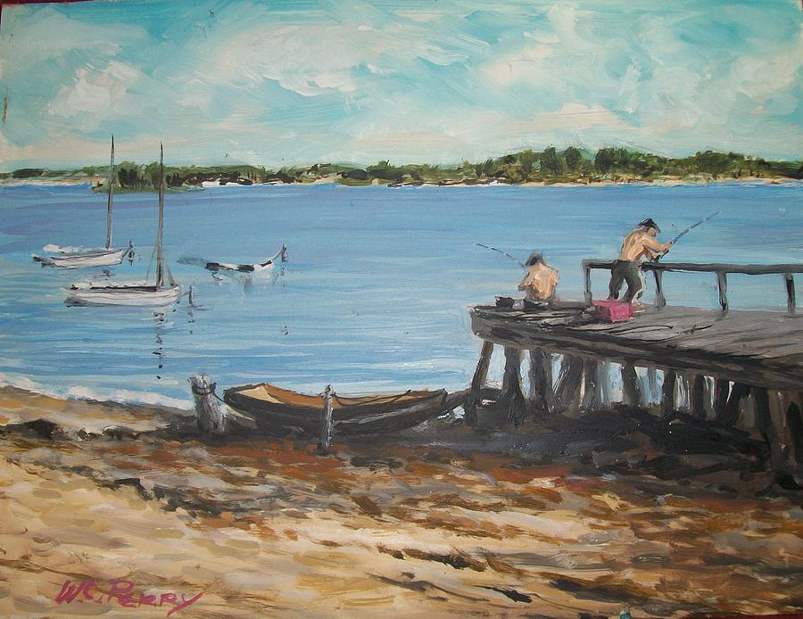 Fishing off the docks at Point Judith R.I. Painting by Perrys Fine Art