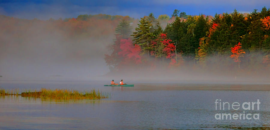 Fall Photograph - Fishing on a Maine Lake in Fog by Olivier Le Queinec