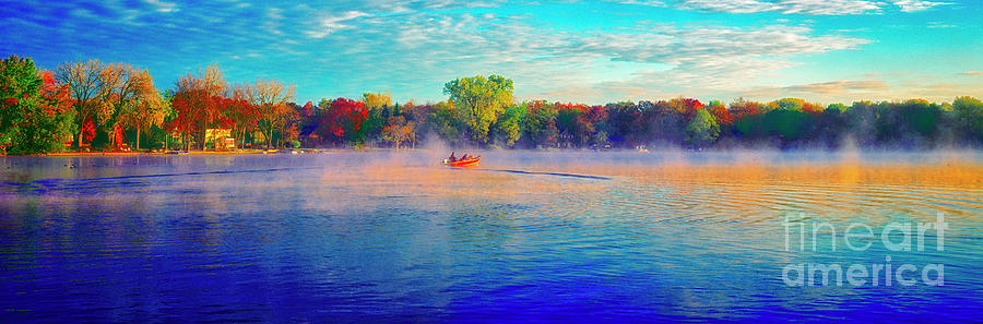 Fishing on crystal lake, IL., sport, fall Photograph by Tom Jelen