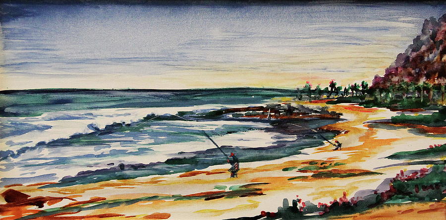 Fishing on San Pedrito Point Painting by Margaret Donat