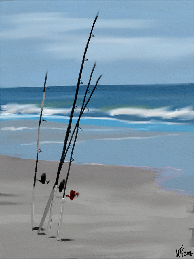 Fishing On The Beach Digital Art by Michael Kallstrom