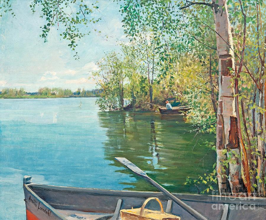 Fishing On The Lake Painting by Celestial Images