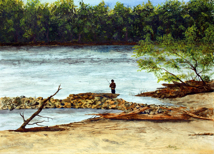 Nature Painting - Fishing on the Missouri River by Tina Storey