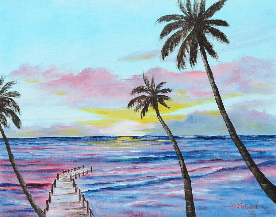 Fishing Pier Sunset Painting by Lloyd Dobson