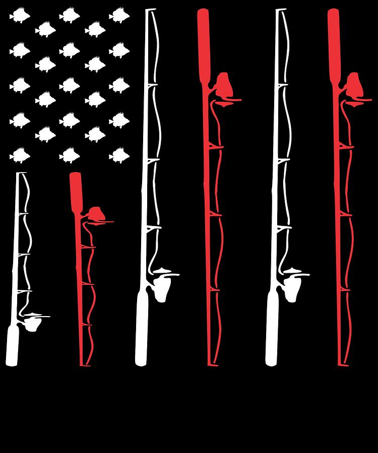 Fishing Pole American Flag Drawing by Kanig Designs