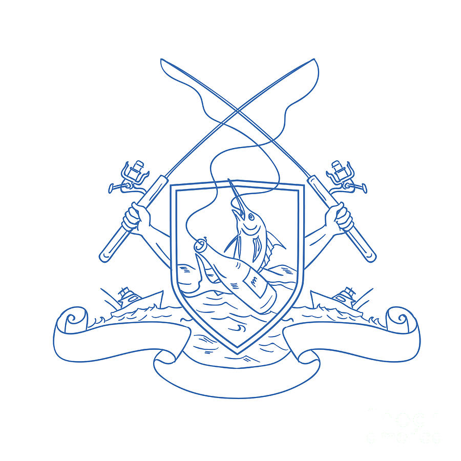 Fishing Rod Reel Hooking Blue Marlin Beer Bottle Coat of Arms Drawing by  Aloysius Patrimonio