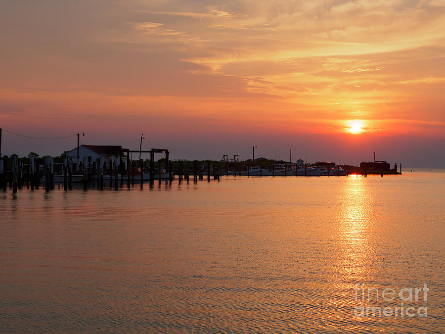 Fishing shanties at sunset on Tangier Island Chesapeake Bay Photograph by Louise Heusinkveld