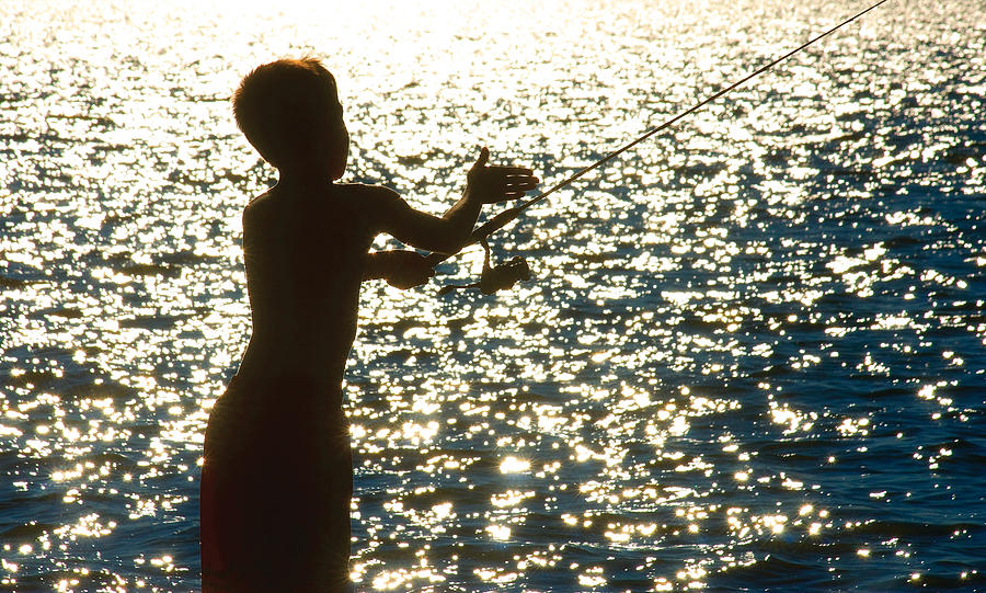 Fishing Silhouette Youngster Photograph by Steve Somerville