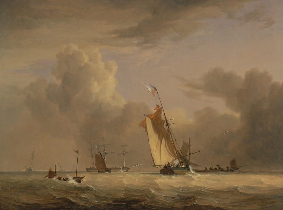 Boat Painting - Fishing Smack and Other Vessels in a Strong Breeze by Joseph Stannard