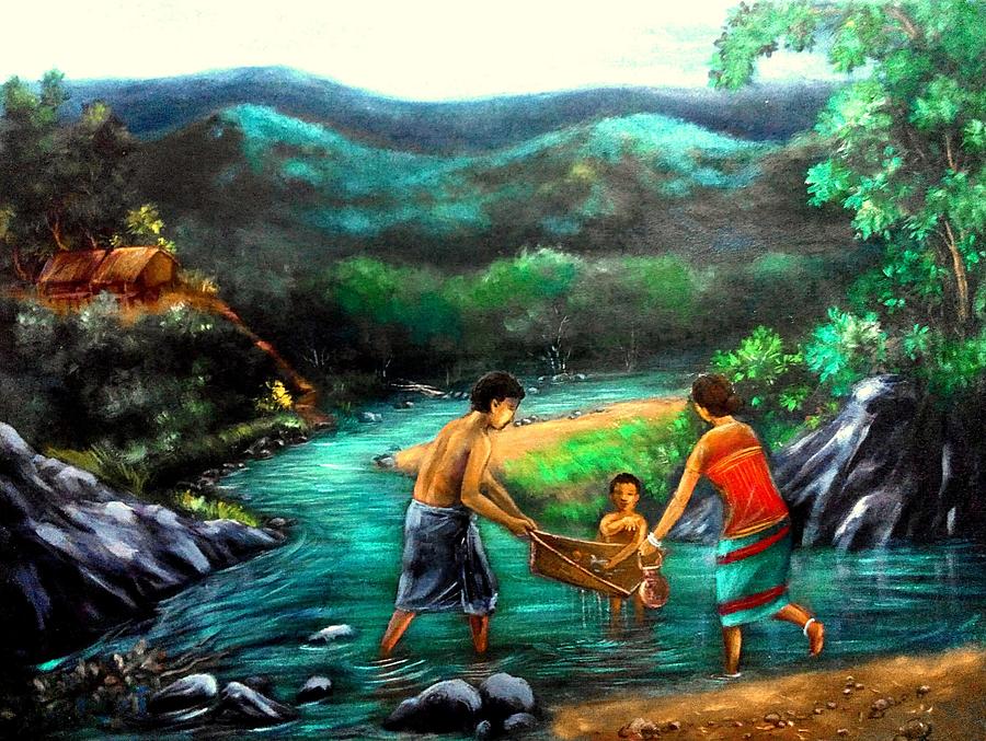 Fishing Painting by Sukhendu Chakma