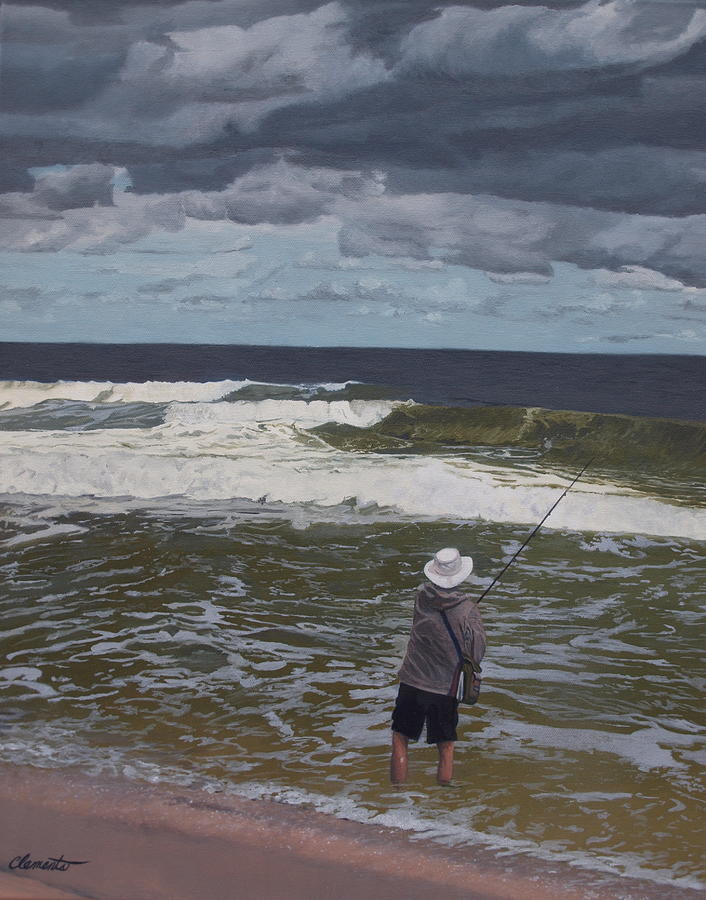 Fish Painting - Fishing the surf in Lavallette, New Jersey by Barbara Barber
