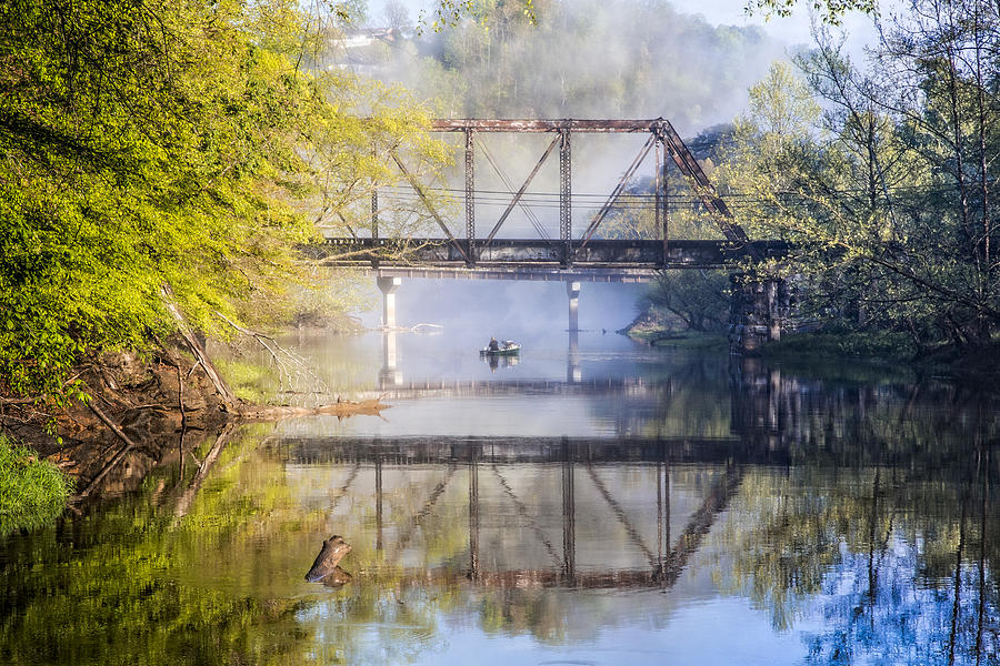 Boat Photograph - Fishing Under the Trestle by Debra and Dave Vanderlaan