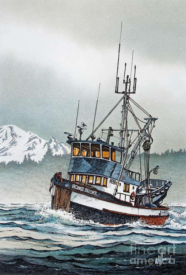 Fishing Vessel Home Shore Painting by James Williamson