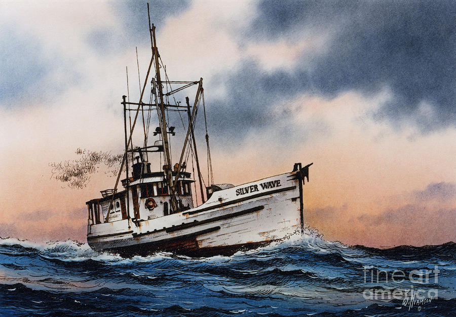 Fishing Vessel Silver Wave Painting by James Williamson
