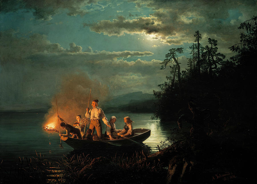 Fishing with a Harpoon Painting by Hans Gude