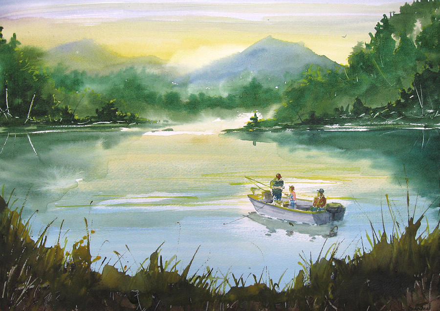 Mountain Painting - Fishing With Grandpa by Sean Seal
