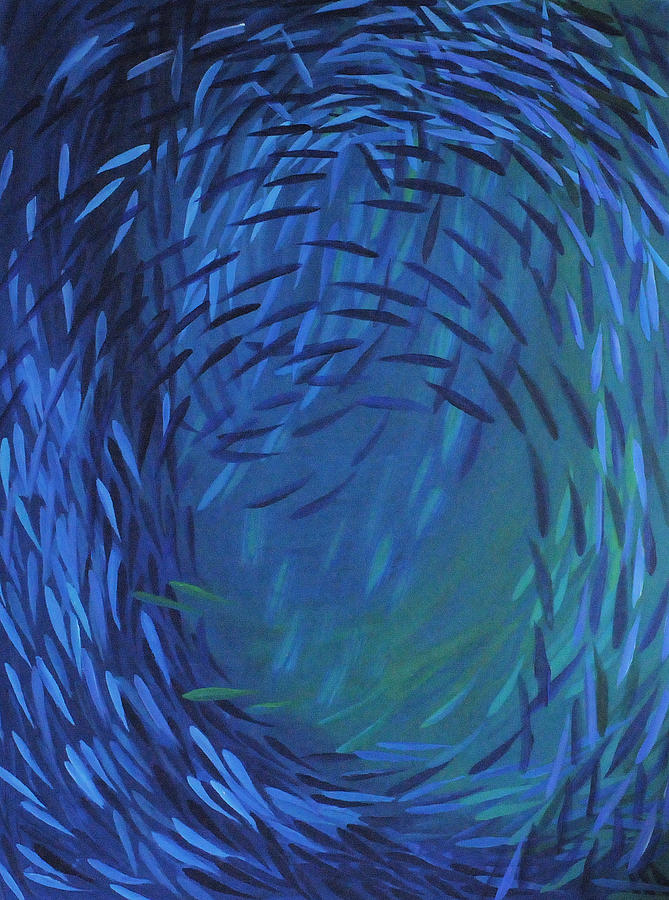 Underwater Painting - Fishswarm  120 X 160 Cm by Sirpa Mononen