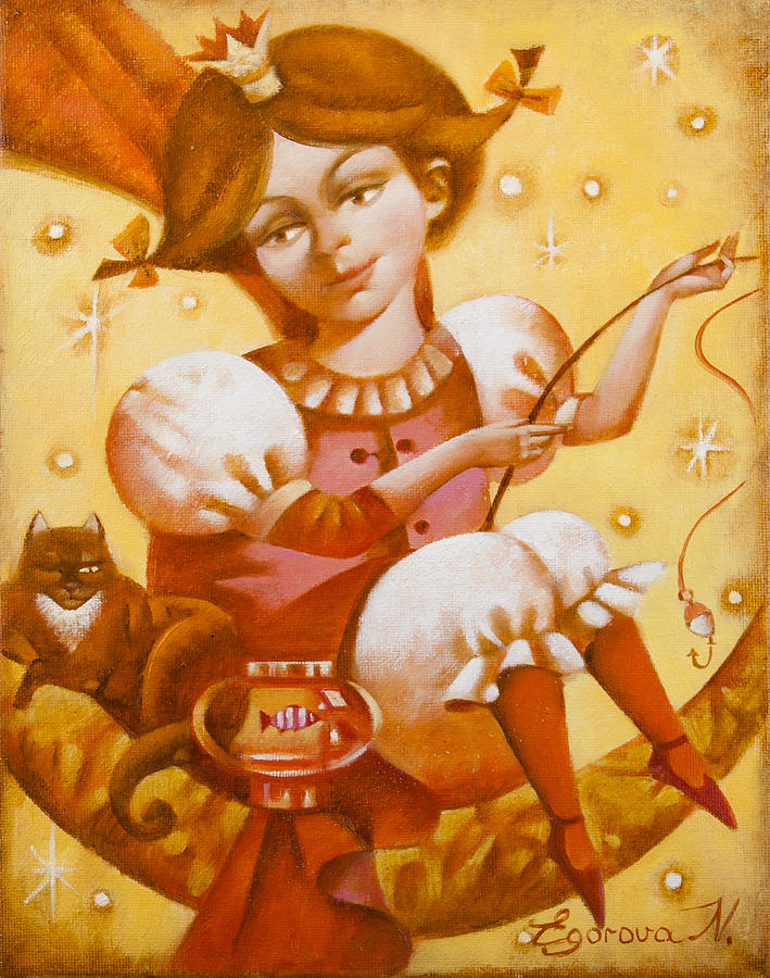 Cat Painting - Fisherwoman by Nadia Egorova Cat Painting - Fisherwoman by Nadia Egorova