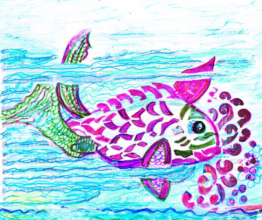 Fish Mixed Media - Fishy Wishy Frolicking by Anne-elizabeth Whiteway