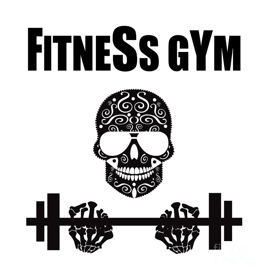 Fitness Gym Logo With Skull Icon Background Black And White