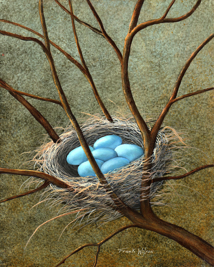 Bird Painting - Five Blue Eggs by Frank Wilson