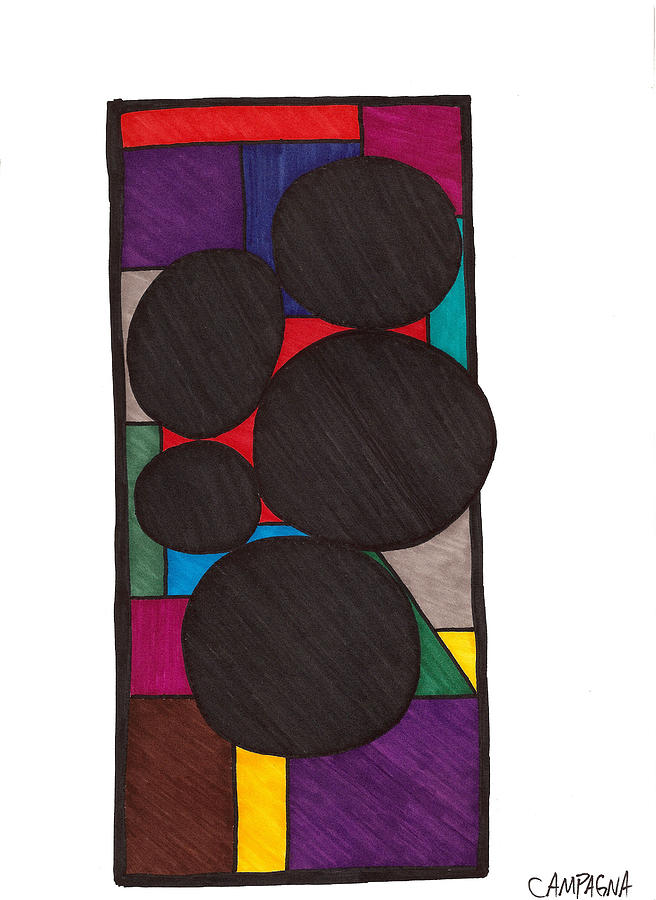 Five Dark Discs Drawing by Teddy Campagna
