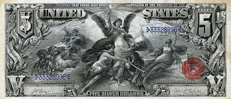 Five Dollar Note - 1896 Educational Series  Digital Art by Serge Averbukh