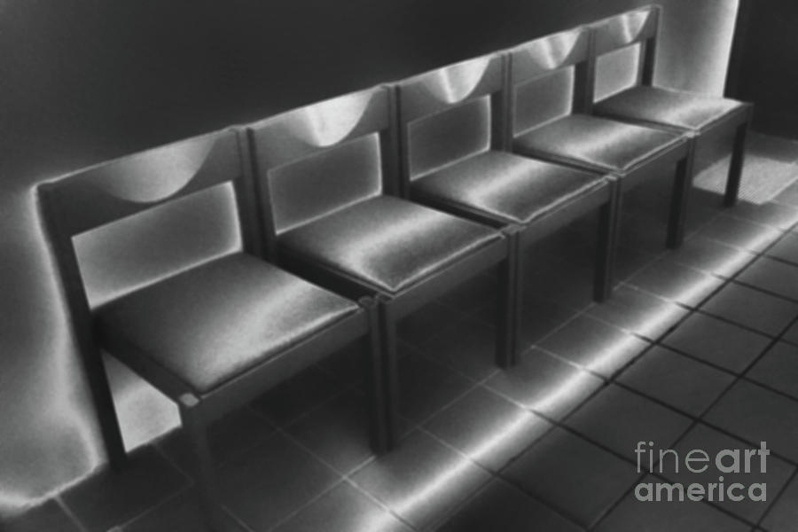 Black And White Photograph - Five empty chairs by Eva-Maria Di Bella