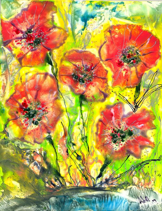 Five Flowers Painting by Heather Hennick