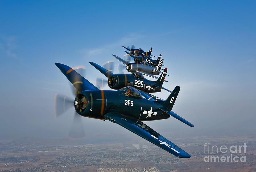 Five Grumman F8f Bearcats In Formation Photograph by Scott Germain