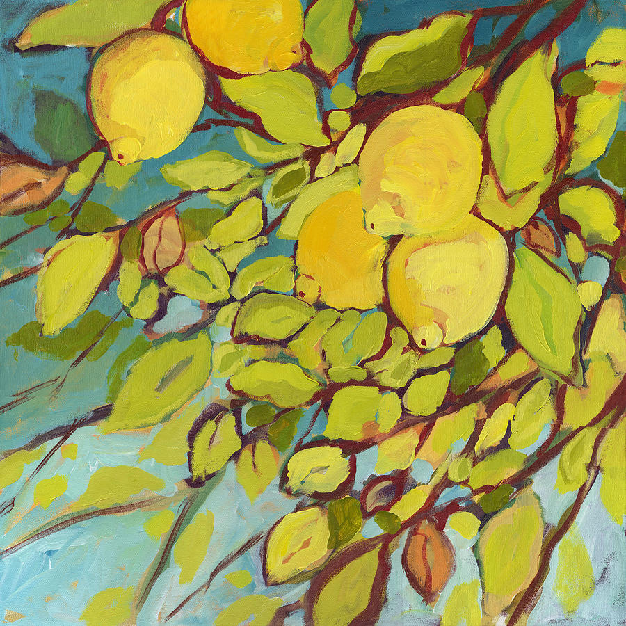 Lemon Painting - Five Lemons by Jennifer Lommers