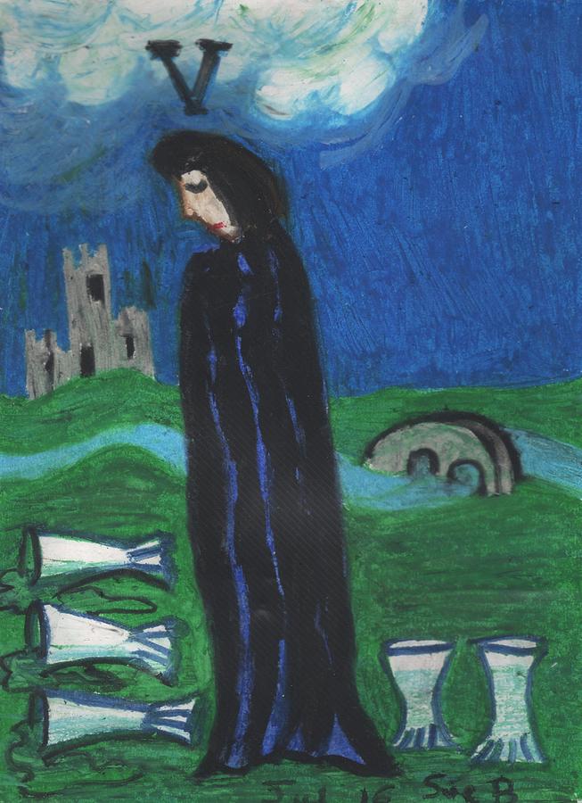 Tarot Pastel - Five of Cups Illustrated by Sushila Burgess Tarot Pastel - Five of Cups Illustrated by Sushila Burgess