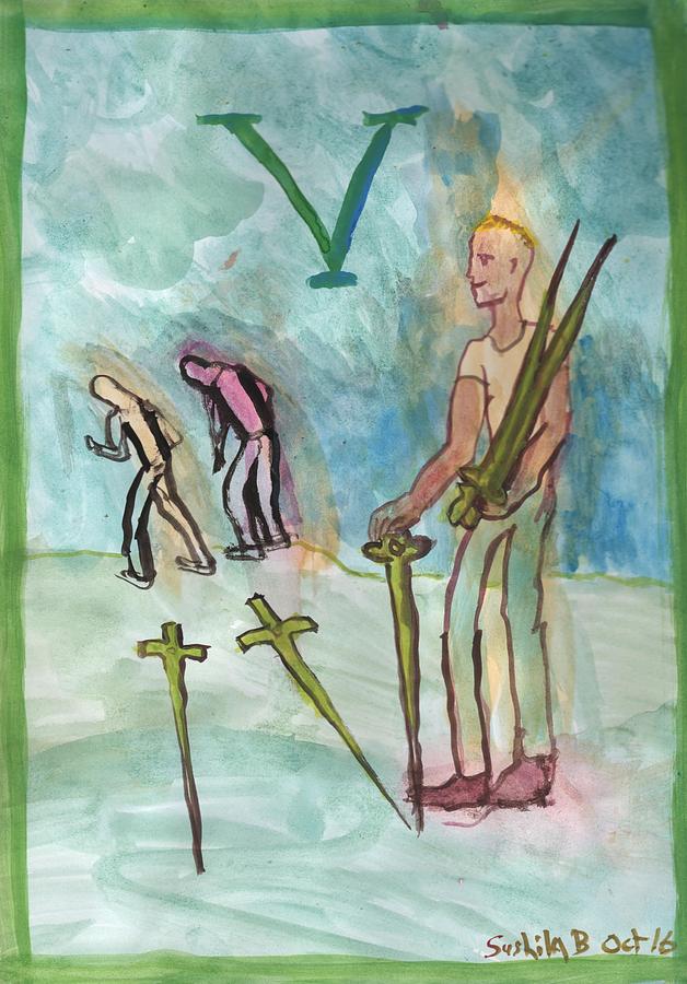 Tarot Painting - Five of Swords Illustrated by Sushila Burgess