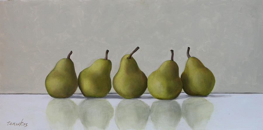 Five Pears Painting by Linda Tenukas
