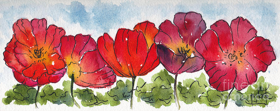 Five Poppies Remembrance Painting by Pat Katz